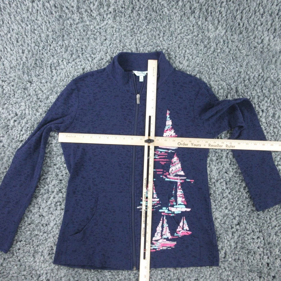 Chaqueta Coral Bay Mujer Pequeña Azul Veleros Gasa Manga Larga Cremallera Completa Foto 3 de 4