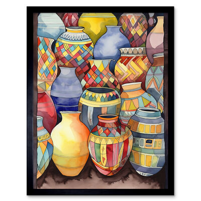 Glasierte Keramik Topf Vasen Moderne Volkskunst Gerahmt Wandbild Bild Druck 12x16