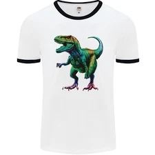Colourful T-Rex Dinosaur Mens Ringer T-Shirt