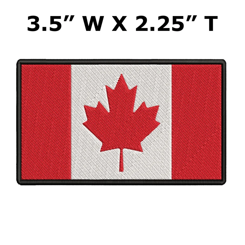 CANADIAN FLAG EMBROIDERED PATCH IRON-ON SEW-ON 3.5x2.25 CANADA MAPLE LEAF RED - Image 2 of 4