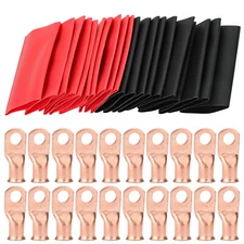 40 pcs 1/0 AWG Gauge Copper Lugs w/ BLACK & RED Heat Shrink Ring Terminals Set