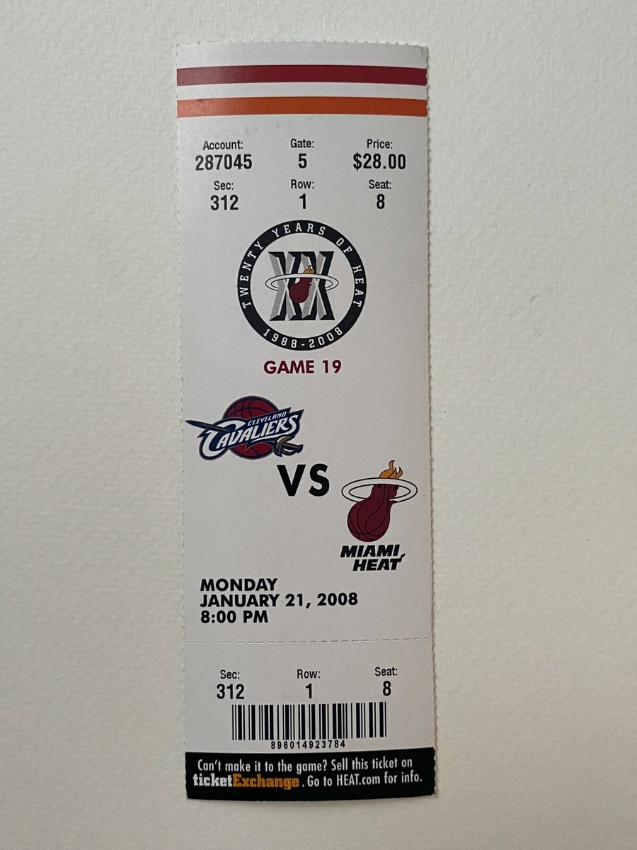 2008 Cleveland Cavaliers at Miami Heat Ticket 1/21/08 LeBron vs