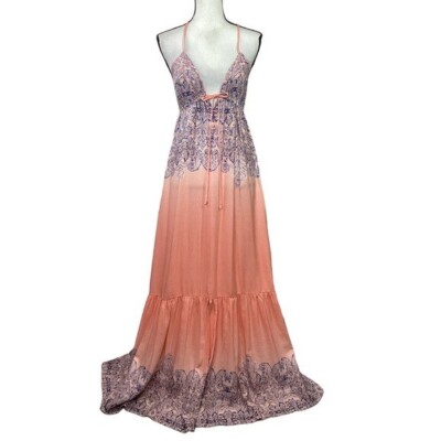 Venus Printed Linen Plunge Boho Dress Size 2 | eBay