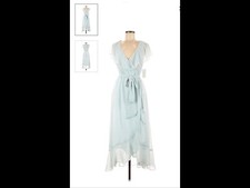 MUMU Faux Wrap Hi Lo MIDI Dress - NWT - Silver Sage Crisp - M