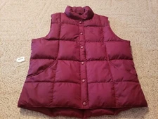 Lands' End Vest Women's Quilted Down Puffer Vest Plum Large 14 16 Snap Pockets