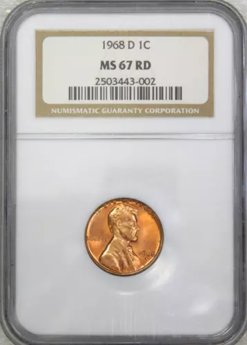 1968-D Lincoln Cent NGC MS67RD Bright Red with Superb Luster, PQ #A65A
