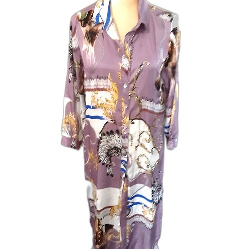 Abito blusa/camicia tessuto straordinario viola nuovo con etichette NT by Amati Italy M