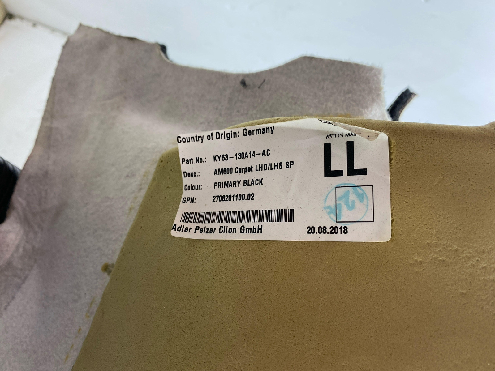 2019 ASTON MARTIN VANTAGE OEM LEFT SIDE FLOOR CARPET LINER MAT COVER KY63130A14