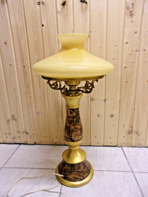 Original Art Déco Jugendstil Tischleuchte Messinglampe Glas Holz 65cm HÖHE
