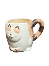 Vintage Takahashi Japan Hand Painted Calico Cat Figural Ceramic Mug