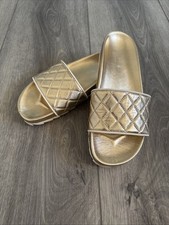 Women  s Beach Slides By J/Slides Size 8 Gold Slip On Mint Condition