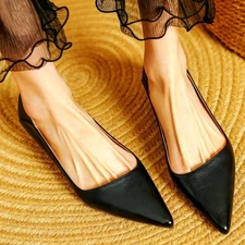 Mary Janes Women Genuine Leather Pointed Toe Kitten Heel Pumps Party Slip on New