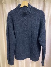 RRL Ralph Lauren Men's Aran Cotton Mock Neck Sweater Navy Large pre-owned 6F