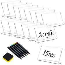 15 Pcs Acrylic Mini Chalkboard Labels for Food, 3X5 Inch Food Label Table Sig...