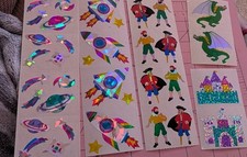 Vintage Mrs Grossmans Stickers Lot Planets, Rockets, Pirates, Dragon, Castles