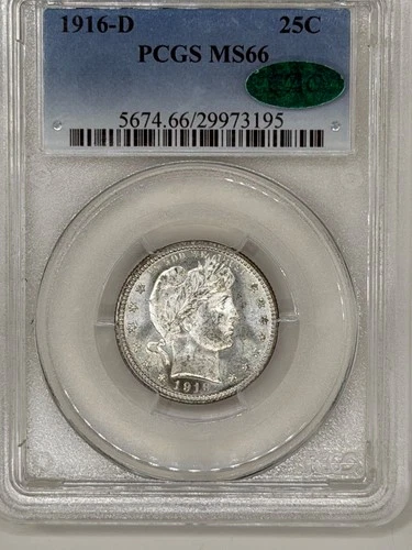 1916D Barber quarter PCGS MS66 with a CAC bean!