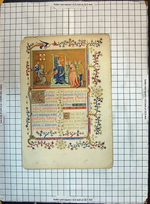 Original alter antiker Druck Farbdekoration Kirche Kalligraphie Buchstaben
