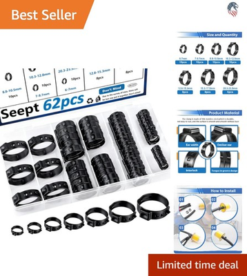 #ad 62Pcs Stainless Steel Black Hose Clamps Assortment Kit 6 23.5mm $17.84