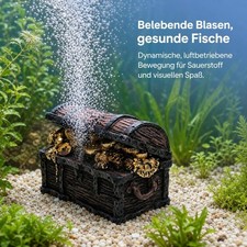 Aquarium Dekor - Sprudelnde Schatzkiste & Taucher Figur - f&uuml;r Zierfische