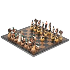 Italfama Napoleon in Russia Hand Painted Chess Set + Leatherette Chessboard New
