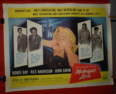 Vintage Half Sheet Movie Poster - Midnight Lace - 1960 - Doris Day, Rex Harrison