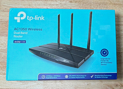 TP-LINK Archer C59 AC1350 Dual-Band Wireless Router, 4 LAN Ports, Adapter