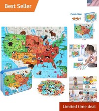 Puzzles for Kids Ages 4-6,Animal Map 100 Piece Puzzles for Kids Ages 4-8 in a...