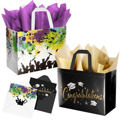 2-Pack 2026 Graduation Gift Bags with Tissue Paper & Cards   Reusable Non-Woven.