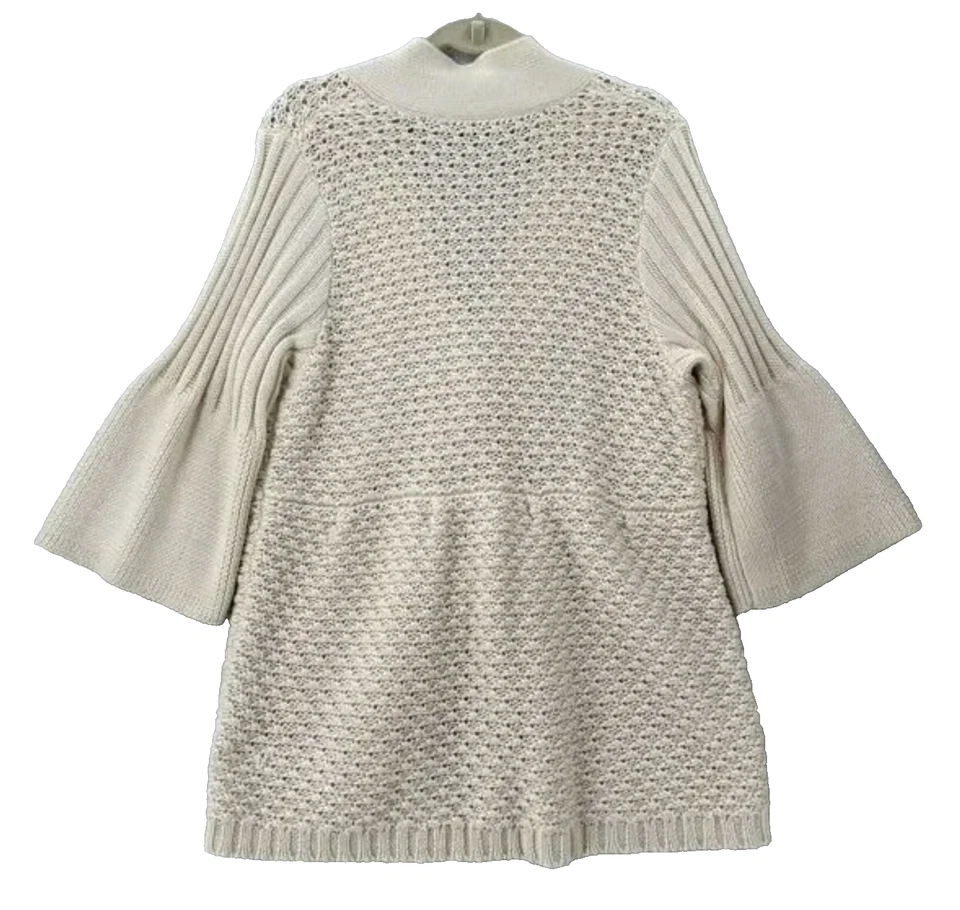 J. JILL Cárdigan Suéter Un Botón Marfil Grueso MANGAS CAMPANAS con Lana y Alpaca L Foto 4 de 4