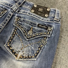 Miss Me Jeans Women  s 26 26x24 Signature Rise Boot Cut Blue Rhinestone Bling