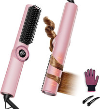 Hair Straightener Brush: 3-In-1 Curling  Straightening Comb with Dual Voltage,