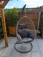 Adult Swing Chair Garden Hanging Egg Hammock Stand with Cushion Comfy Cosy Grey 