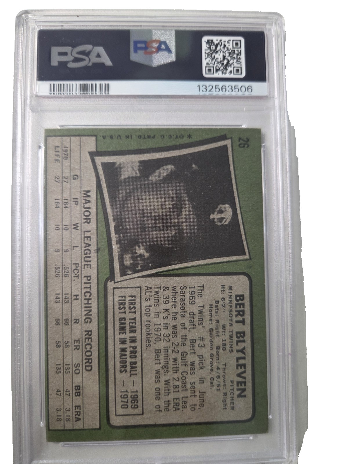 Bert Blyleven 1971 Topps PSA/DNA Certified Auto #26 Minnesota Twins view 3