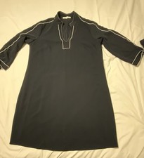 Lark & Ro Women’s Dress Size 16 Black Shift Dress White Trim Tie Sleeve Elegant