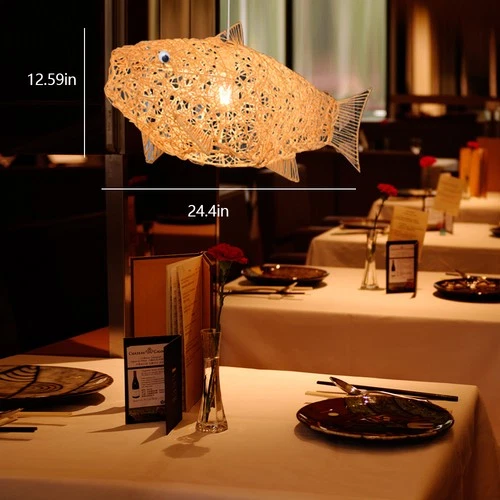 Rattan Chandelier Fish Shape Lantern Chandelier Fixture Hanging Ceiling Lamp