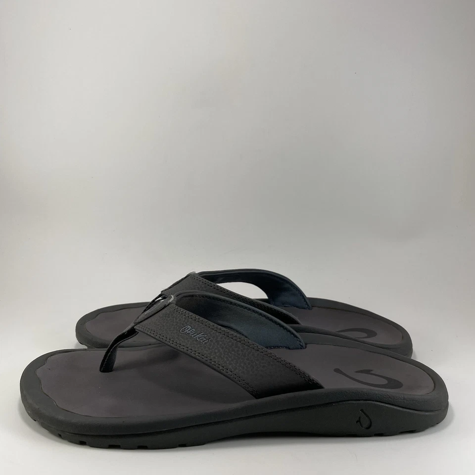 Chanclas Olukai Mea Ola para hombre talla 11 gris cuero sandalias hawaianas UE 44 Foto 4 de 4