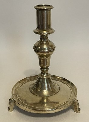 Unusual ca. 1690 antique late 17th century Spanish brass footed candlestick