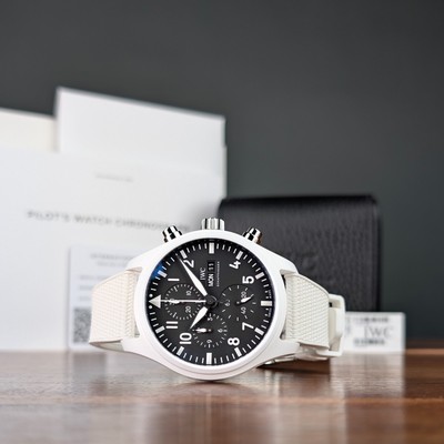 Unworn Complete Set 2022 White Ceramic IWC Pilot Chronograph Top Gun IW389105