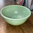 Vintage Fire King Green Swirl Mixing Bowl 6.5" Jadeite Ovenware Glass USA