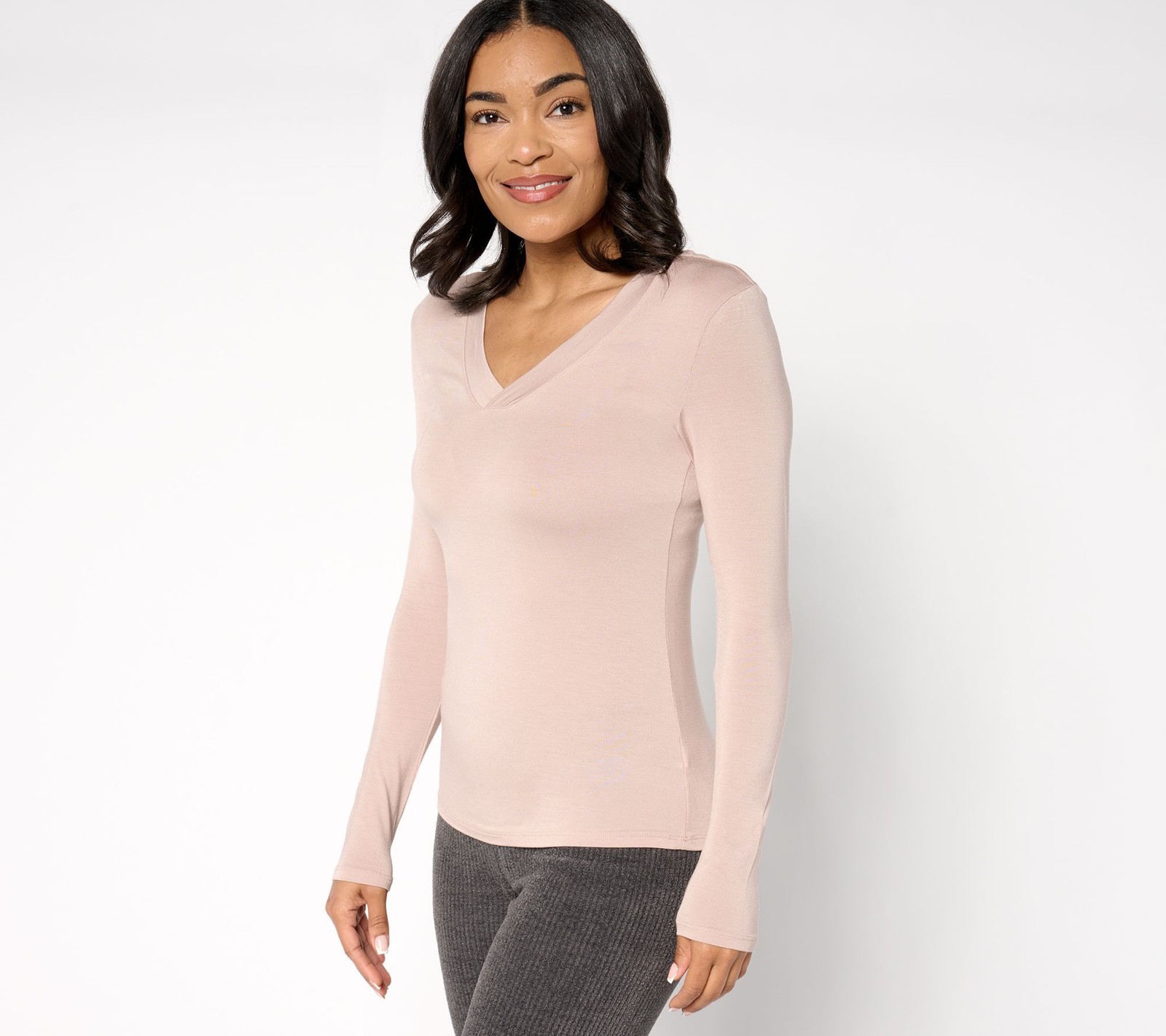 Barefoot Dreams Women's Top Sz L Modal Double V-Neck Tee Pink A662325