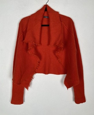Crea Concept Bold Orange Raw Hem 100% Wool Open Cardigan Size EU 38 UK 10