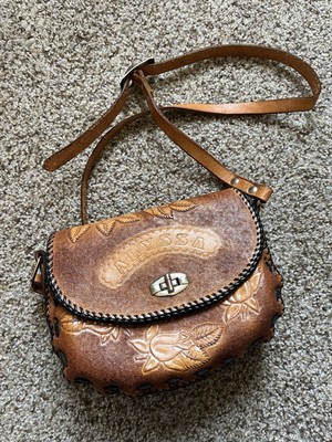 Vintage Alyssa Rose Tooled Leather Festival Crossbody Bag