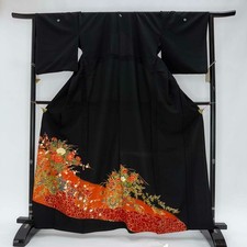 Japanese Kimono polyester wedding kimono Black tomesode "kurotomesode" 4979
