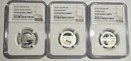 [ Lot of Three ] 2014-S Silver PF69 UCam Quarters NGC