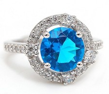 3CT Blue Topaz  White Topaz 925 Solid Sterling Silver Ring Sz 6 IB2-1