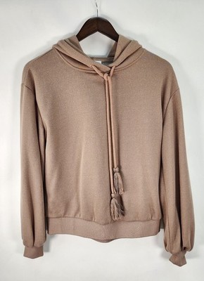 Anthropologie Current Air Sweatshirt Women's S Taupe Sparkles Hoodie