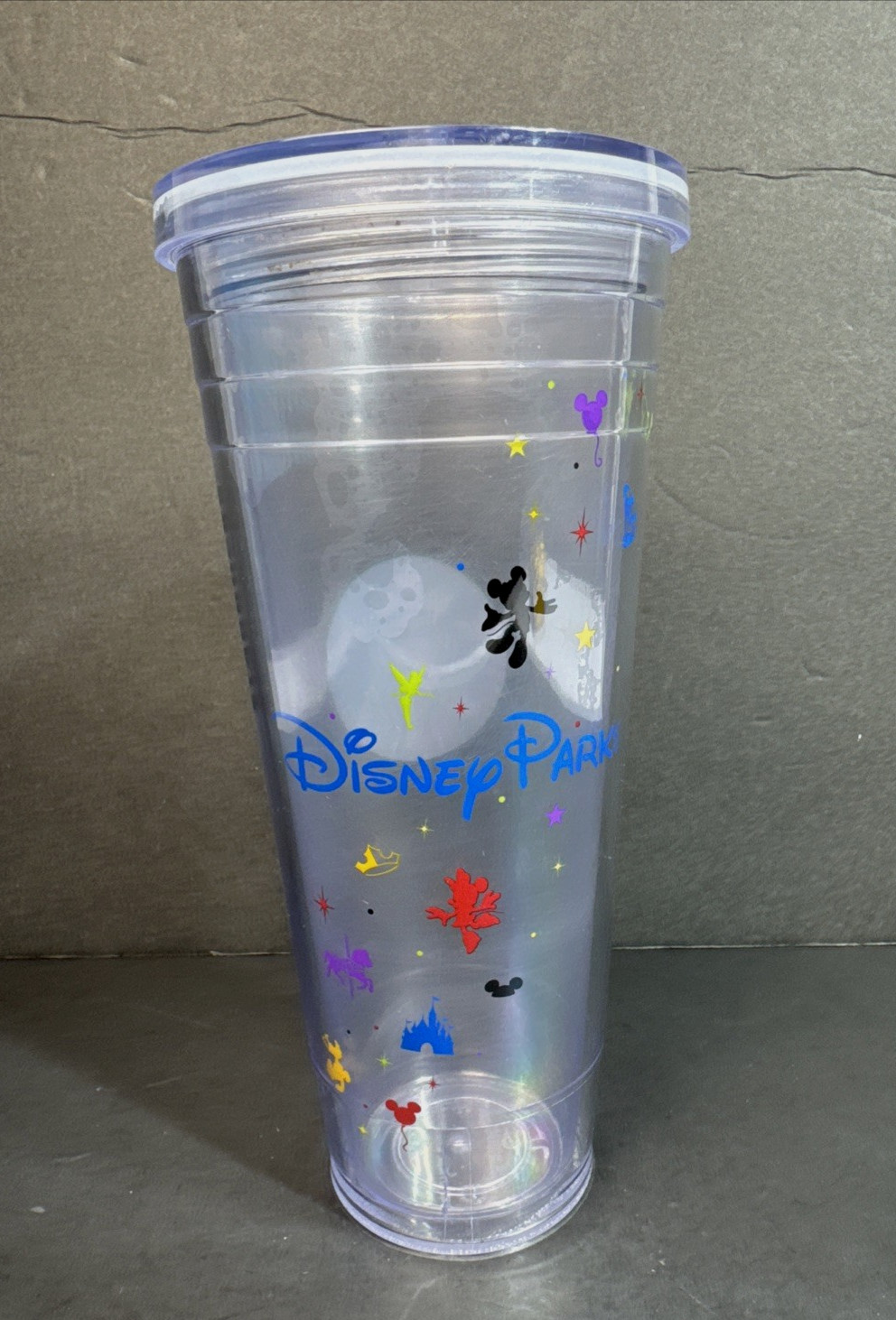Starbucks Disney Parks Clear Reusable Tumbler Cup w/ twist-on Lid, No Straw