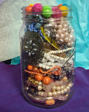 Mixed Lot Costume Jewelry Jar Multicolor Beads Necklace Bracelet Earrings 50 