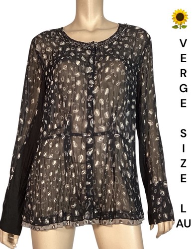 🌻VERGE SIZE L BLACK SEMI SHEER CHIFFON EASYCARE CRINKLE LOOK LOLIA SHIRT - Picture 1 of 10