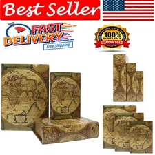 Antique World Map Decorative Book Boxes - Set of 3 with Secret Stash Compartment